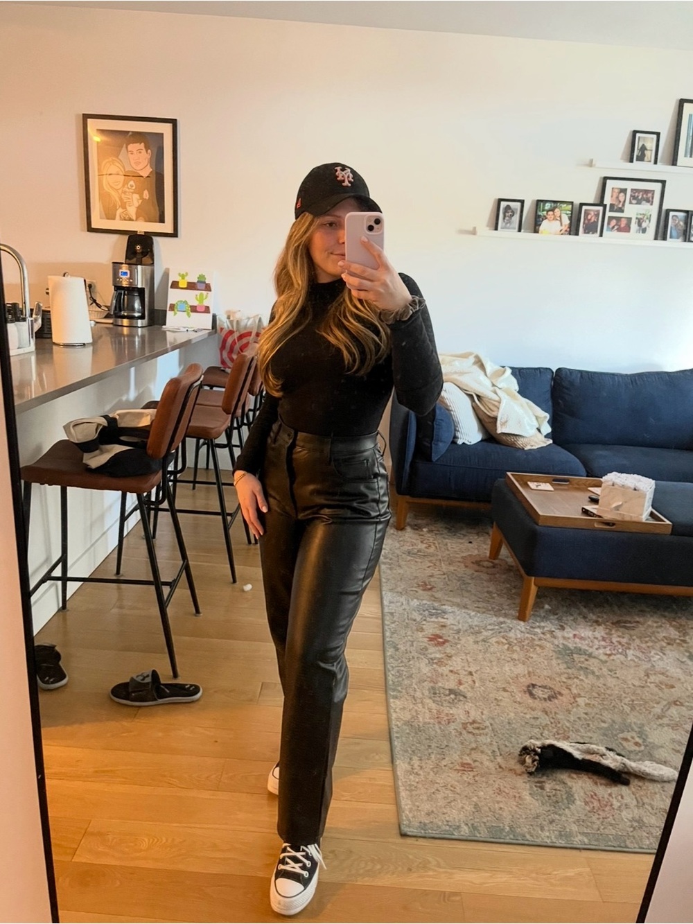Abercrombie Curve Love High-Rise Black Faux Leather Straight-Leg Pants
